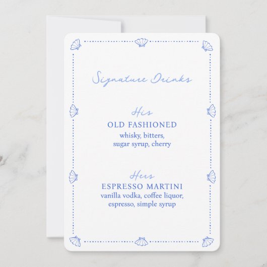Coastal Chic Blue Wedding Signature Drinks unterze (Vorderseite)