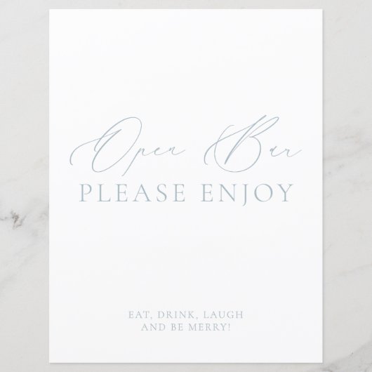 Coastal Chic Blue & White Open Bar Wedding Sign (Vorderseite)