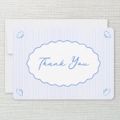 Coastal Chic Blue & White Strip Muschel Handgeschr Dankeskarte