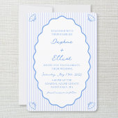Coastal Chic Blue & White Striping Wavy Wedding Einladung
