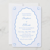 Coastal Chic Blue & White Striping Wavy Wedding Einladung (Vorderseite)