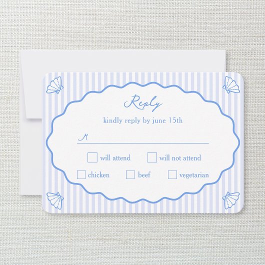 Coastal Chic Blue & White Striping Wavy Wedding RSVP Karte
