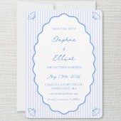 Coastal Chic Blue & White Striping Wavy Wedding Save The Date