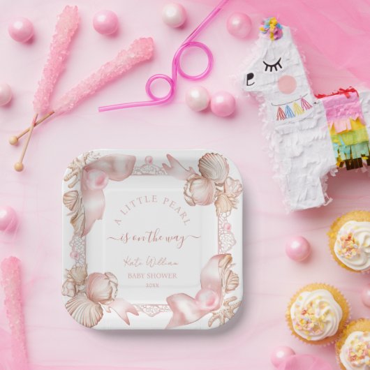 Coastal chic errush pink perl Baby Dusche Pappteller (Party)