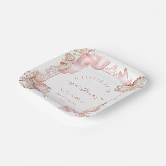 Coastal chic errush pink perl Baby Dusche Pappteller (Gewinkelt)