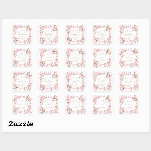 Coastal chic errush pink perl Baby Dusche Quadratischer Aufkleber (Blatt)