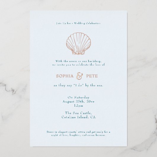 Coastal Chic Foil Wedding Einladung Blue (Vorderseite)