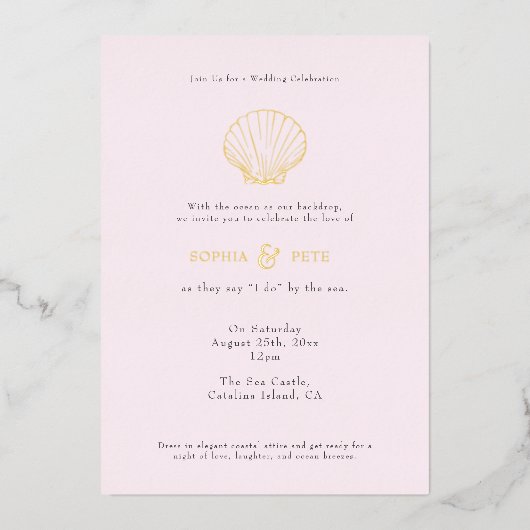 Coastal Chic Foil Wedding Einladung Blush (Vorderseite)