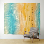 Coastal Chic Golden Sand Aquamarine Hochzeit Hinte Wandteppich (Beispiel (Horizontal))