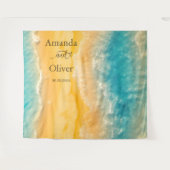 Coastal Chic Golden Sand Aquamarine Hochzeit Hinte Wandteppich (Vorderseite (Horizontal))