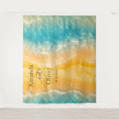 Coastal Chic Golden Sand Aquamarine Hochzeit Hinte Wandteppich (Vorderseite)