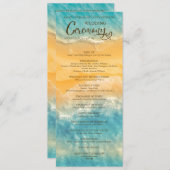 Coastal Chic Golden Sand Aquamarine Hochzeitsfeier Programm (Vorne/Hinten)