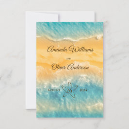 Coastal Chic Golden Sand Türkis Klassische Hochzei RSVP Karte