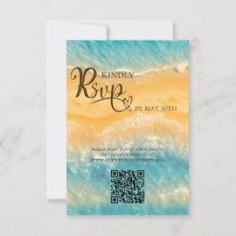 Coastal Chic Golden Sand Türkis QR Code Hochzeit RSVP Karte