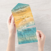Coastal Chic Golden Sand Türkis Wasser Hochzeit All In One Einladung (Abreißen)