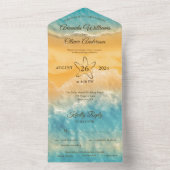 Coastal Chic Golden Sand Türkis Wasser Hochzeit All In One Einladung (Innen Boden)