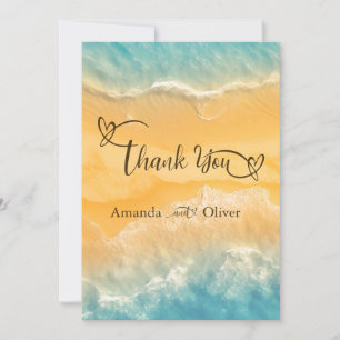 Coastal Chic Golden Sand Türkis Wasser Hochzeit Dankeskarte