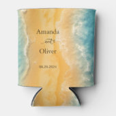 Coastal Chic Golden Sand Türkis Wasser Hochzeit Dosenkühler (Vorderseite)