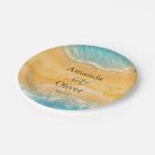 Coastal Chic Golden Sand Türkis Wasser Hochzeit Pappteller (Schrägansicht)
