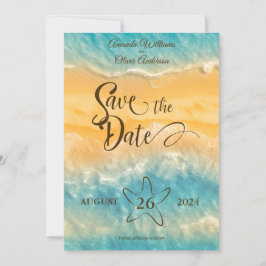 Coastal Chic Golden Sand Türkis Wasser Hochzeit Save The Date