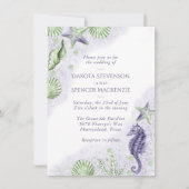 Coastal Chic | Lila und grüne Schönheitshochzeit Einladung (Vorderseite)