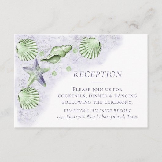 Coastal Chic | Lila und kalkgrüner Empfang Begleitkarte