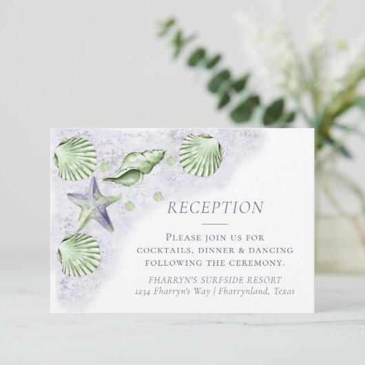 Coastal Chic | Lila und kalkgrüner Empfang Begleitkarte