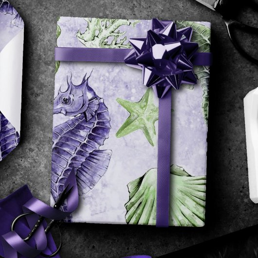 Coastal Chic | Lila und kalkgrünes Party Geschenkpapier