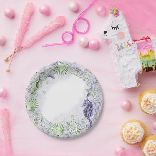 Coastal Chic | Lila und kalkgrünes Party Pappteller (Party)