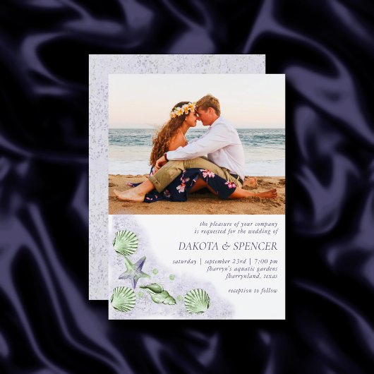 Coastal Chic | Lila und Lime Green Wedding Foto Einladung