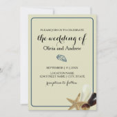 Coastal Chic Minimalistisch Sandy Blue Seashell Einladung (Vorderseite)