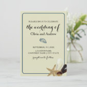 Coastal Chic Minimalistisch Sandy Blue Seashell Einladung (Stehend Vorderseite)