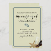 Coastal Chic Minimalistisch Sandy Blue Seashell Einladung (Vorne/Hinten)