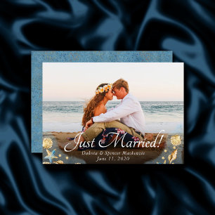 Coastal Chic   Moderne Korallenriff-Foto-Hochzeit Ankündigung