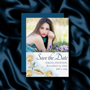 Coastal Chic Moderner Korallenriff Foto Abschlus Save The Date