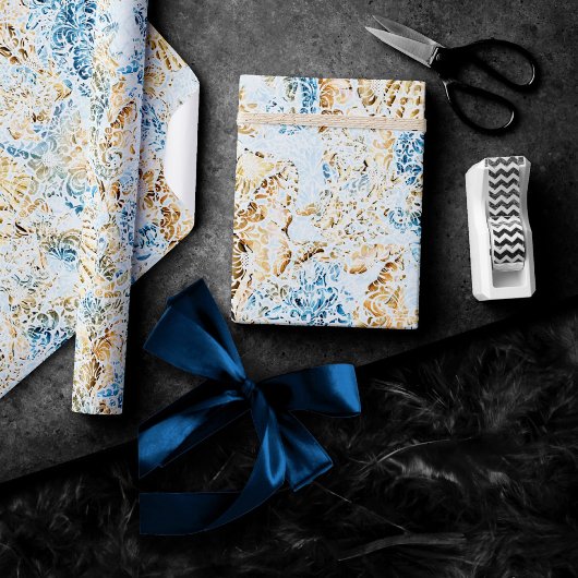 Coastal Chic | Modernes Blau und Gold im Meer Geschenkpapier