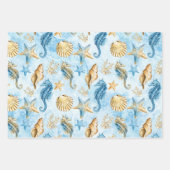 Coastal Chic | Modernes Blau und Gold im Meer Geschenkpapier Set (Vorderseite)