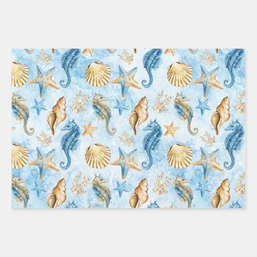Coastal Chic | Modernes Blau und Gold im Meer Geschenkpapier Set (Vorderseite)
