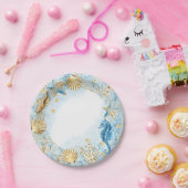 Coastal Chic | Modernes Blau und Gold im Meer Pappteller (Party)