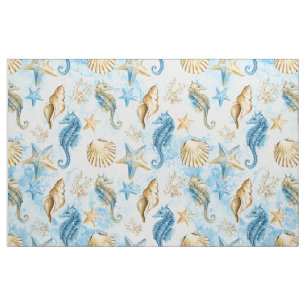 Coastal Chic Modernes Blau und Gold im Meer Stoff