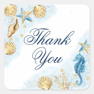 Coastal Chic   Modernes Korallenriff Vielen Dank Quadratischer Aufkleber