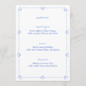 Coastal Chic Muschel Border Blue and White Wedding Menükarte (Vorderseite)
