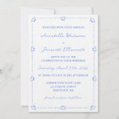 Coastal Chic Muschel Border Elegante Blue Wedding Einladung (Vorderseite)