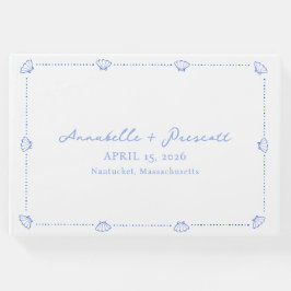 Coastal Chic Muschel Border Elegante Blue Wedding Gästebuch