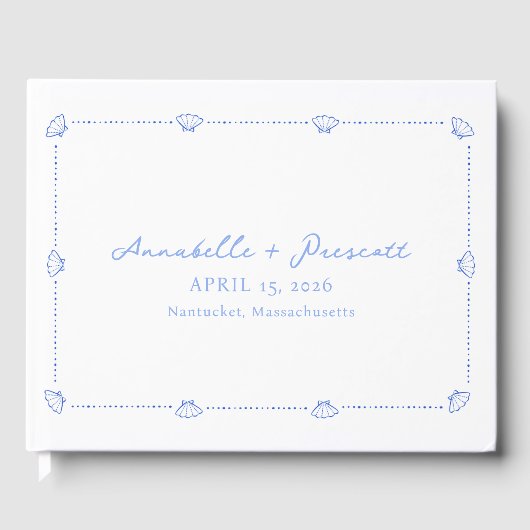 Coastal Chic Muschel Border Elegante Blue Wedding Gästebuch (Vorderseite)