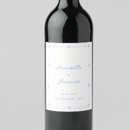 Coastal Chic Muschel Border Elegante Blue Wedding Weinetikett