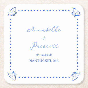 Coastal Chic Muschel Border Personalisiert Wedding Rechteckiger Pappuntersetzer