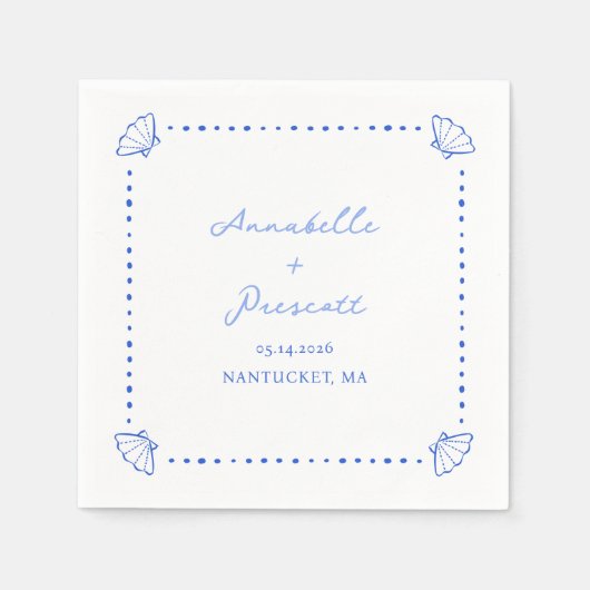 Coastal Chic Muschel Border Personalisiert Wedding Serviette (Vorderseite)