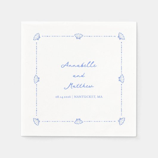 Coastal Chic Muschel Border Personalisiert Wedding Serviette (Vorderseite)