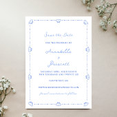Coastal Chic Muschel Grenze Kein Foto Blue Wedding Save The Date